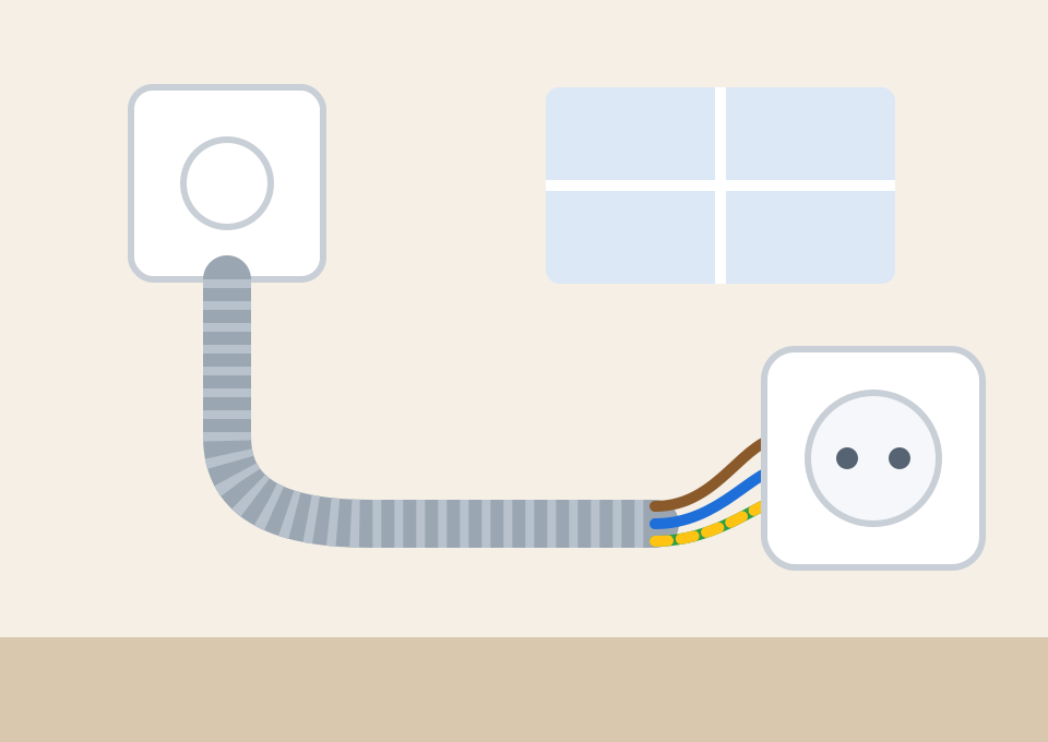 Installation électrique intérieure, fils H07 V-U sous conduit jusqu'à une prise murale