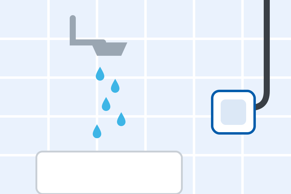 Salle de bain humide avec projections d'eau et boîtier électrique étanche